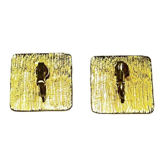 1990s Cream & Pink Square Clip-On Earrings Pastel Retro Jewelry - Picture 3 of 8